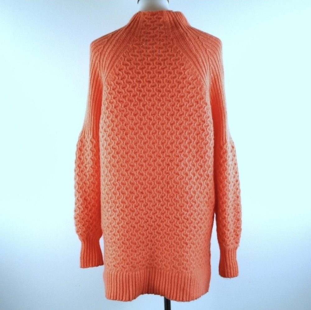 Anthropologie Bia Mock Neck Tectured Knit Bright Orange Tunic Sweater M